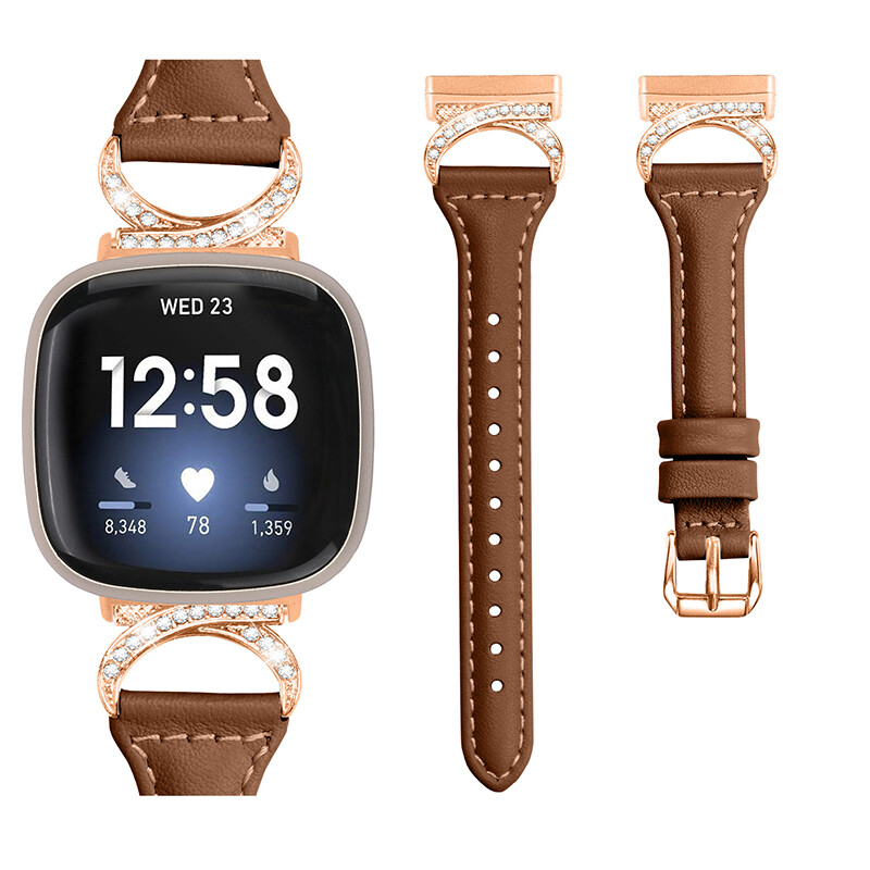 For Fitbit Versa 3/4 Sense/2 Luxury Bling Rhinestone Bracelet Leather Band Strap