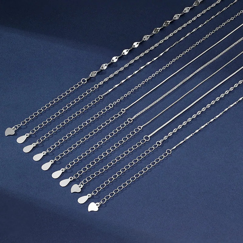 925 Sterling Silver Necklace 1.1mm Rolo Water Wave Chain 40-60cm Women Jewelry