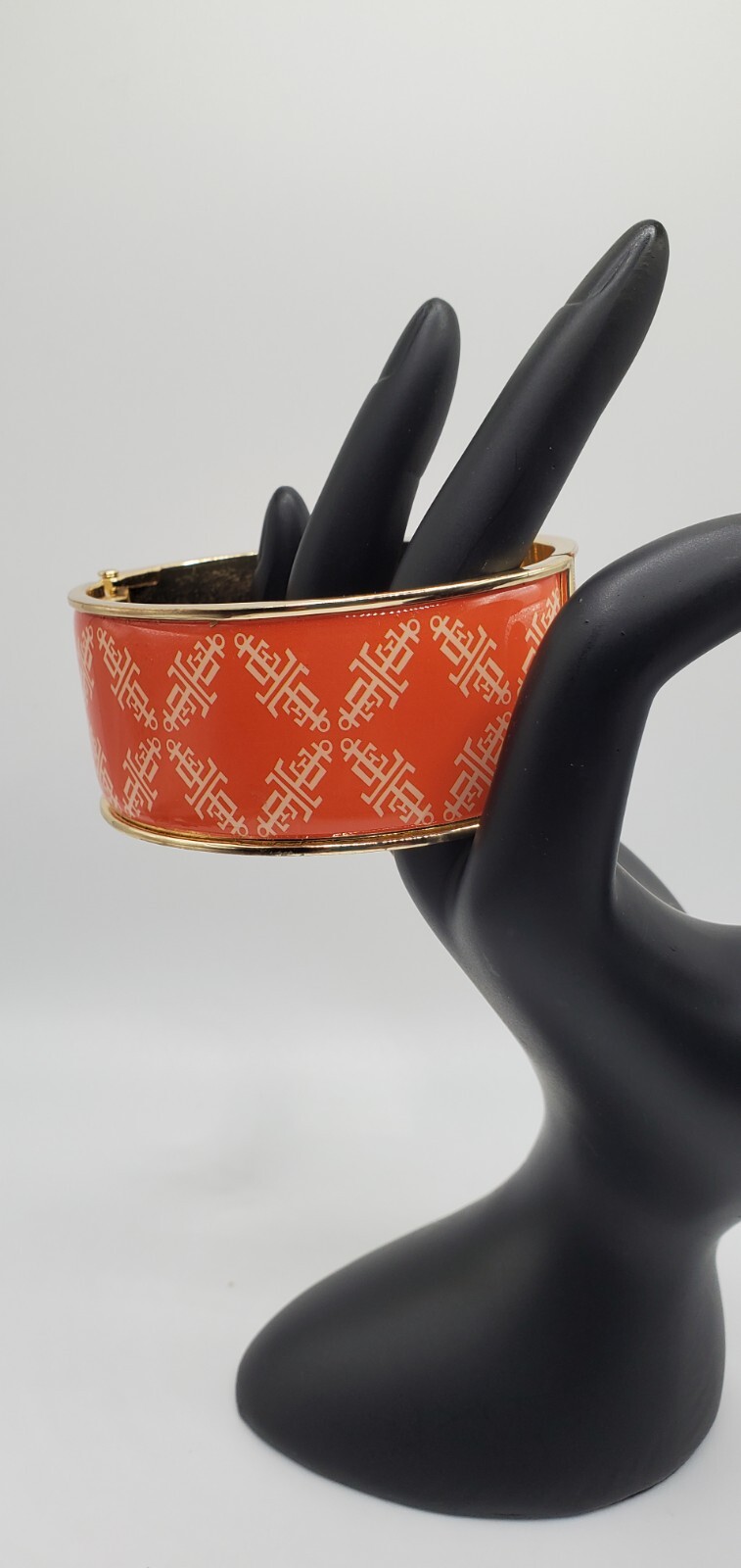 Lands End Gold Tone Orange with White Logo Enamel bangle /Cuff Bracelet