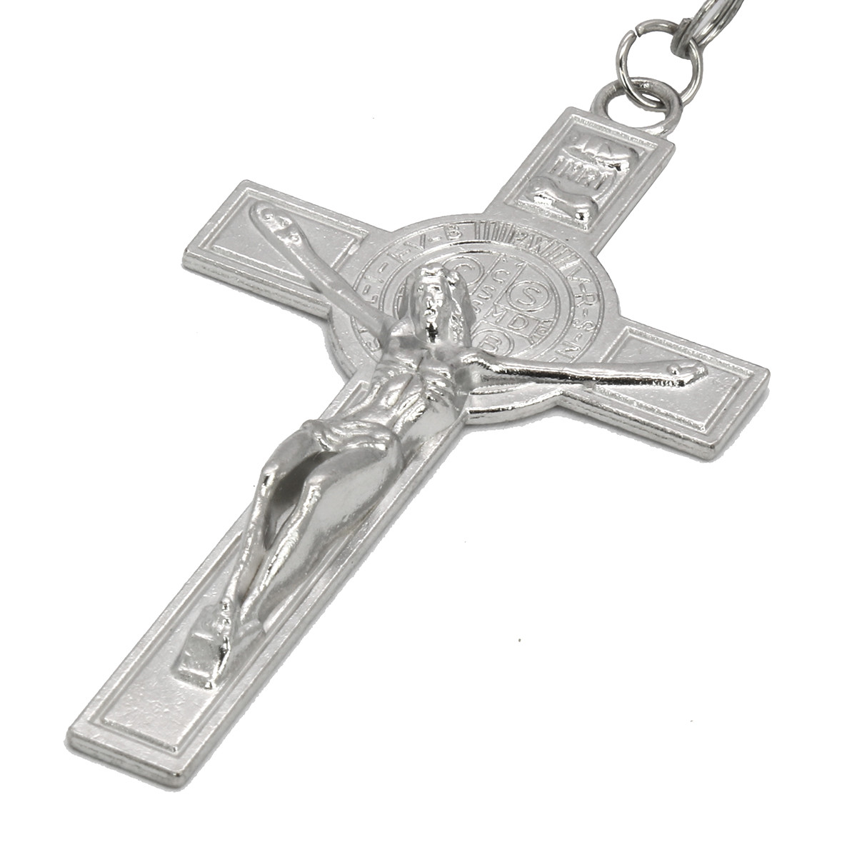 Hip Hop BLACK/GRAY Beads Cubic-Zirconia Rosary Jesus Cross Religious Chain