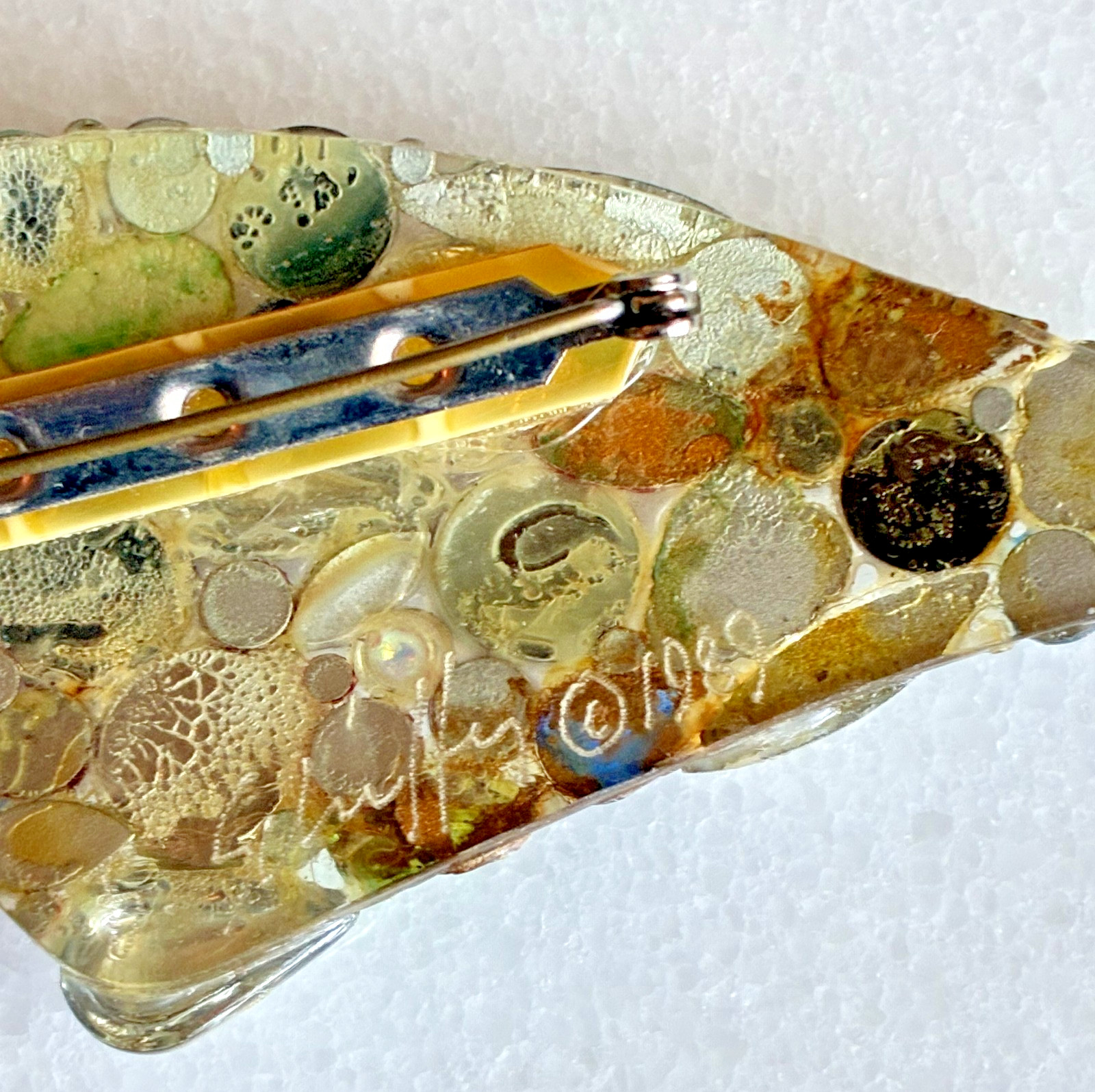 Vintage Bill Schiffer 1989 Signed Resin Rhinestone Brooch NYC Art Jewelry