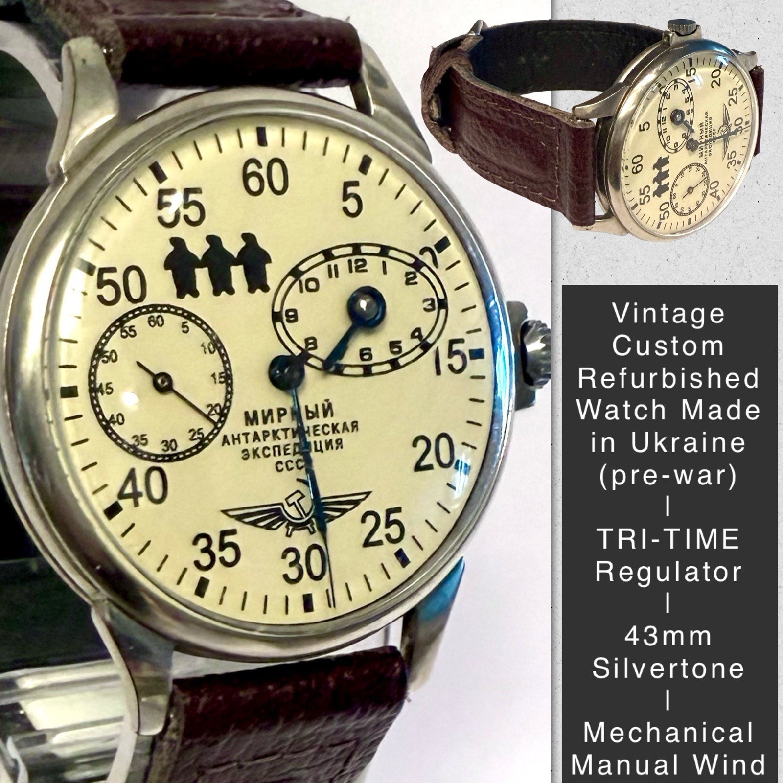 Vintage TRI-Time Regulator Beige Dial Custom MARRIAGE Mechanical Manual Watch