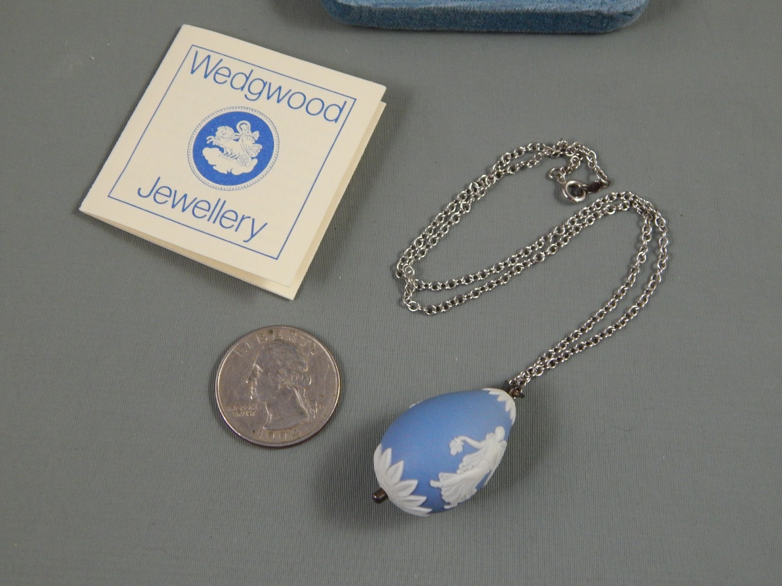 Vintage Sterling Wedgwood Jasperware Dancing Hours Egg Pendant Necklace w/ box
