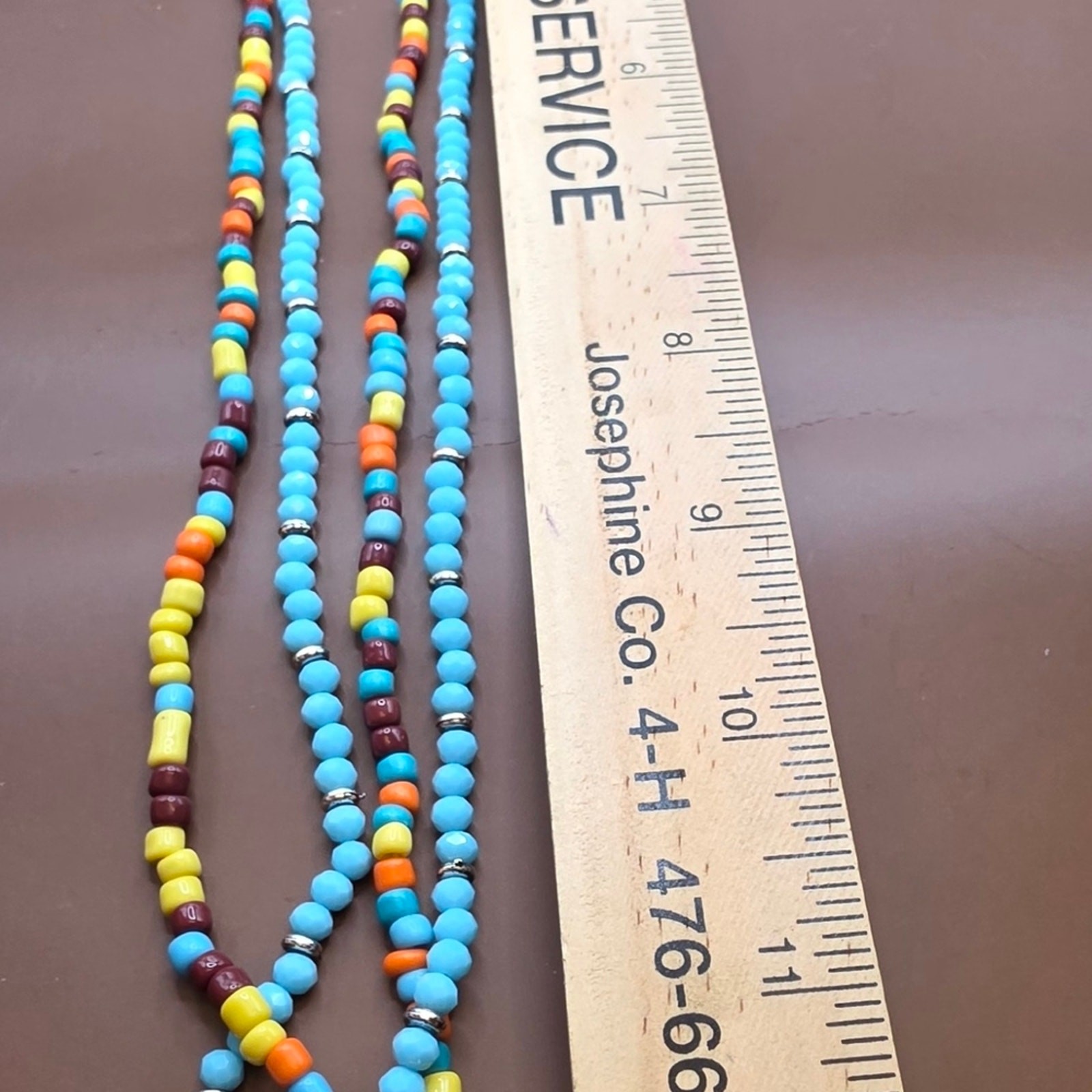 Boho Silver Bull Pendant Beaded Necklace in Turquoise & Orange