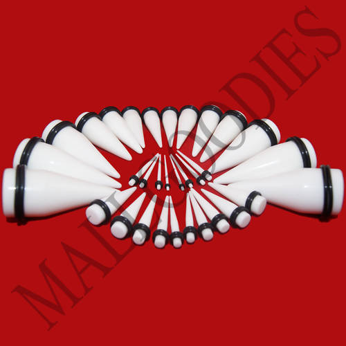 V029 Acrylic White Stretchers Tapers Expander Ear Plugs 14G to 1″ 3 Pairs Kit