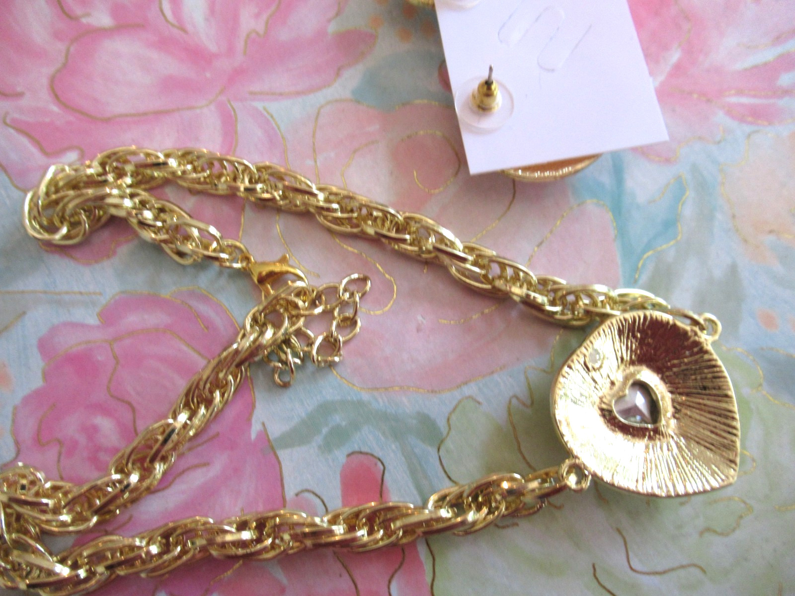 LOVELY THICK STRAND CRYSTAL HEART SHAPE CHOKER NECKLACE & EARRINGS SET NEW