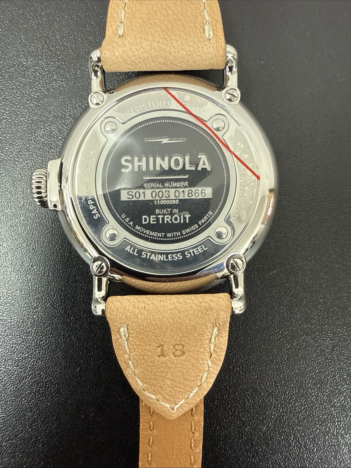 Shinola Argonite 1069 Detroit Quartz Black Dial Beige Canvas Strap NEEDS BATTERY