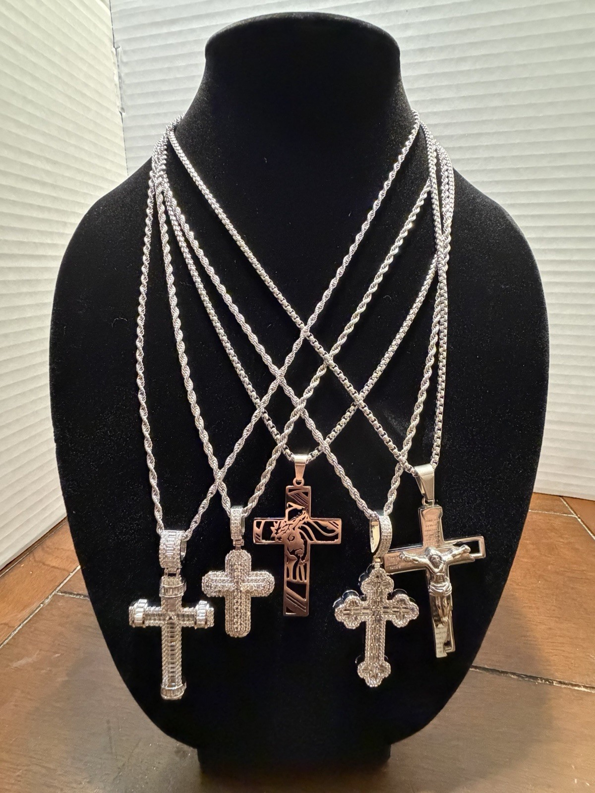 Stainless Steel Cross Pendant – 5A CZ Stones with 24” Chain