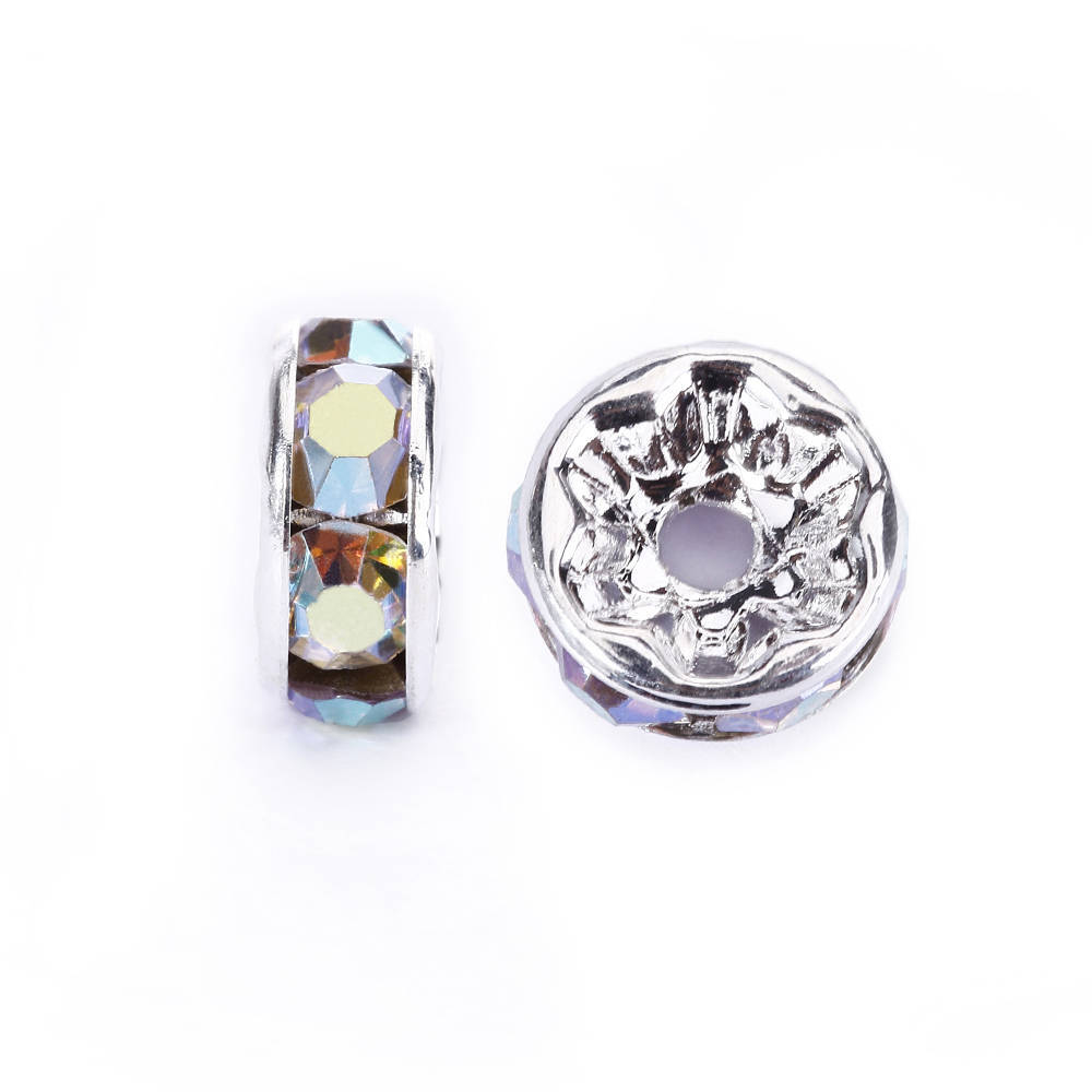 Clear AB Rhinestone Rondelle Spacers Gold/Silver 4mm 6mm 8mm 10mm 50pcs Per Bag