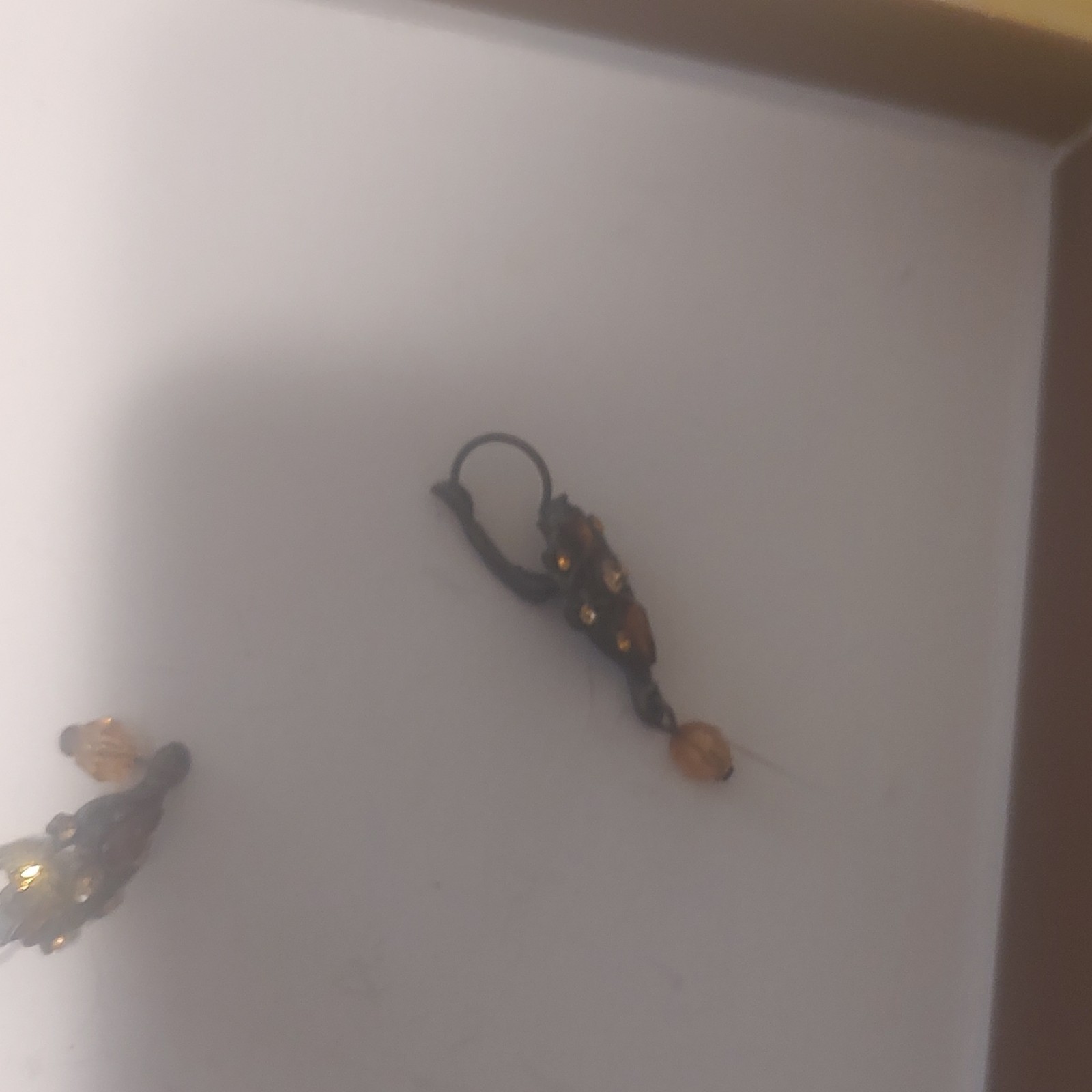 Vintage 90s Silver Tone Amber Crystal Dangle Drop Hook Earrings for Lobe Pair
