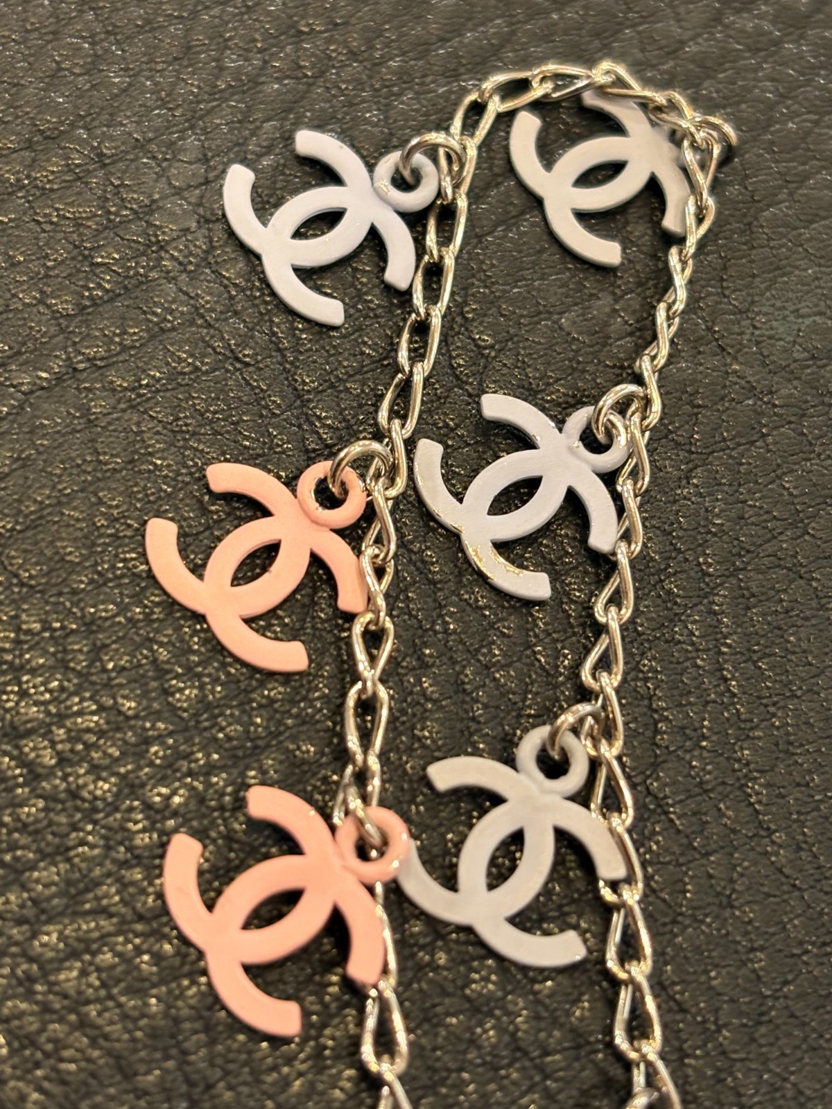CHANEL Necklace Pendant choker Coco Mark CC Logo Auth Silver kenjp Blue Pink