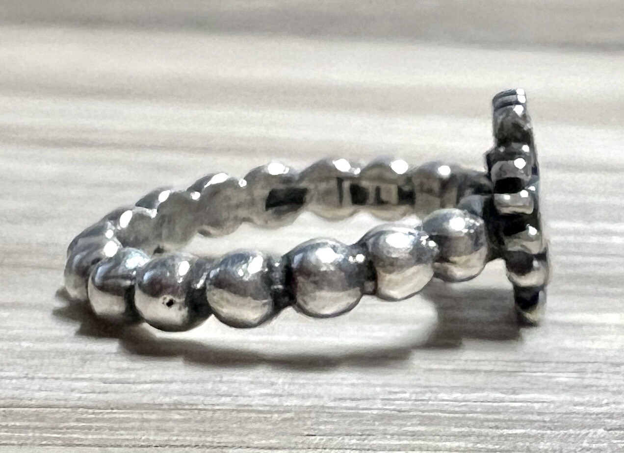 Designer Dian Malouf Sterling Silver Beaded Shank Cross Eternity Ring, Size 6.5