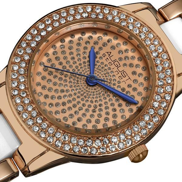 August Steiner AS8052RG Crystal Glitz Ceramic Link Bracelet Womens Watch