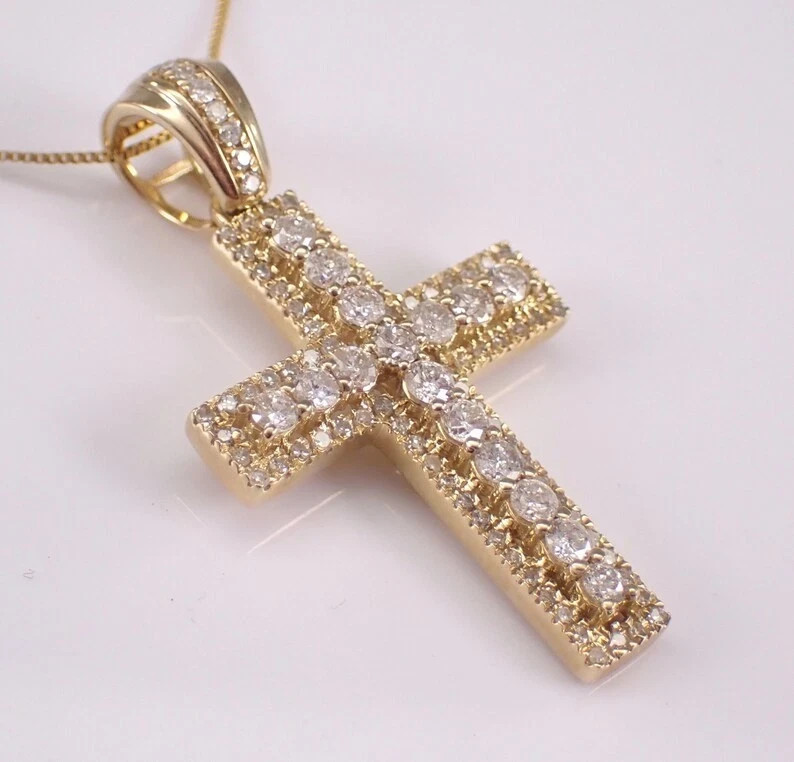 2.00Ct Round Good Cut Moissanite Cross Pendant 14K Yellow Gold Plated Silver