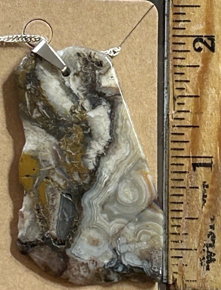 A23. Freeform slice Of Mexico Crazy Lace Agate Pendant Bead Tan