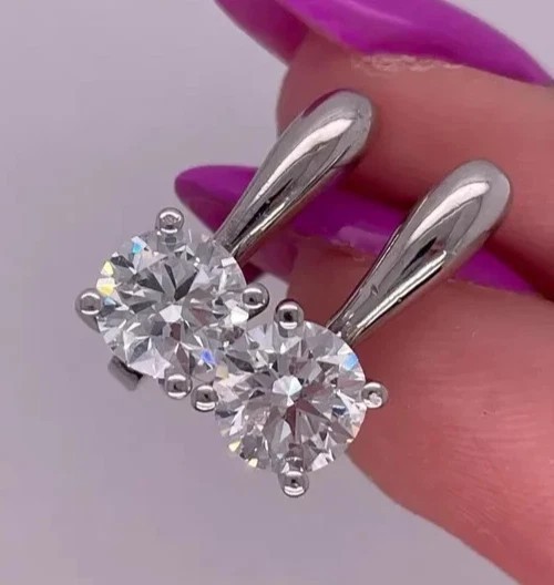 Round Cut Simulated Diamond Pretty Clip On Drop Earring In 14k White Gold Plated