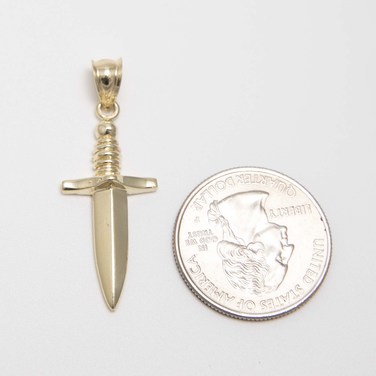 1 1/2″ Shiny Dagger Pendant Real 10K Yellow Gold