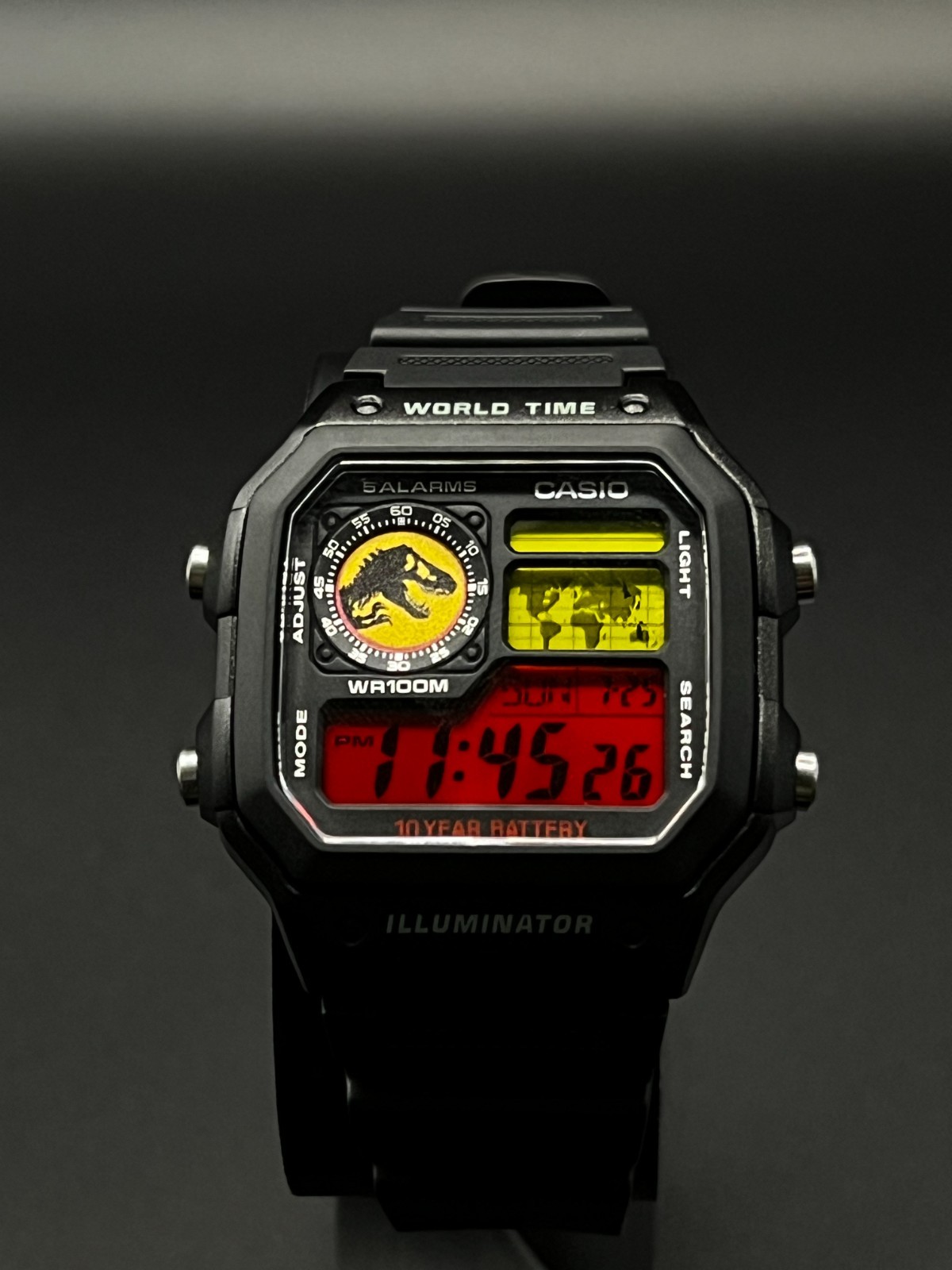 “Jurassic” | 🦖🔴🟡 | Custom CASIO AE-1200WHD | World Time | Royale | Watch MOD