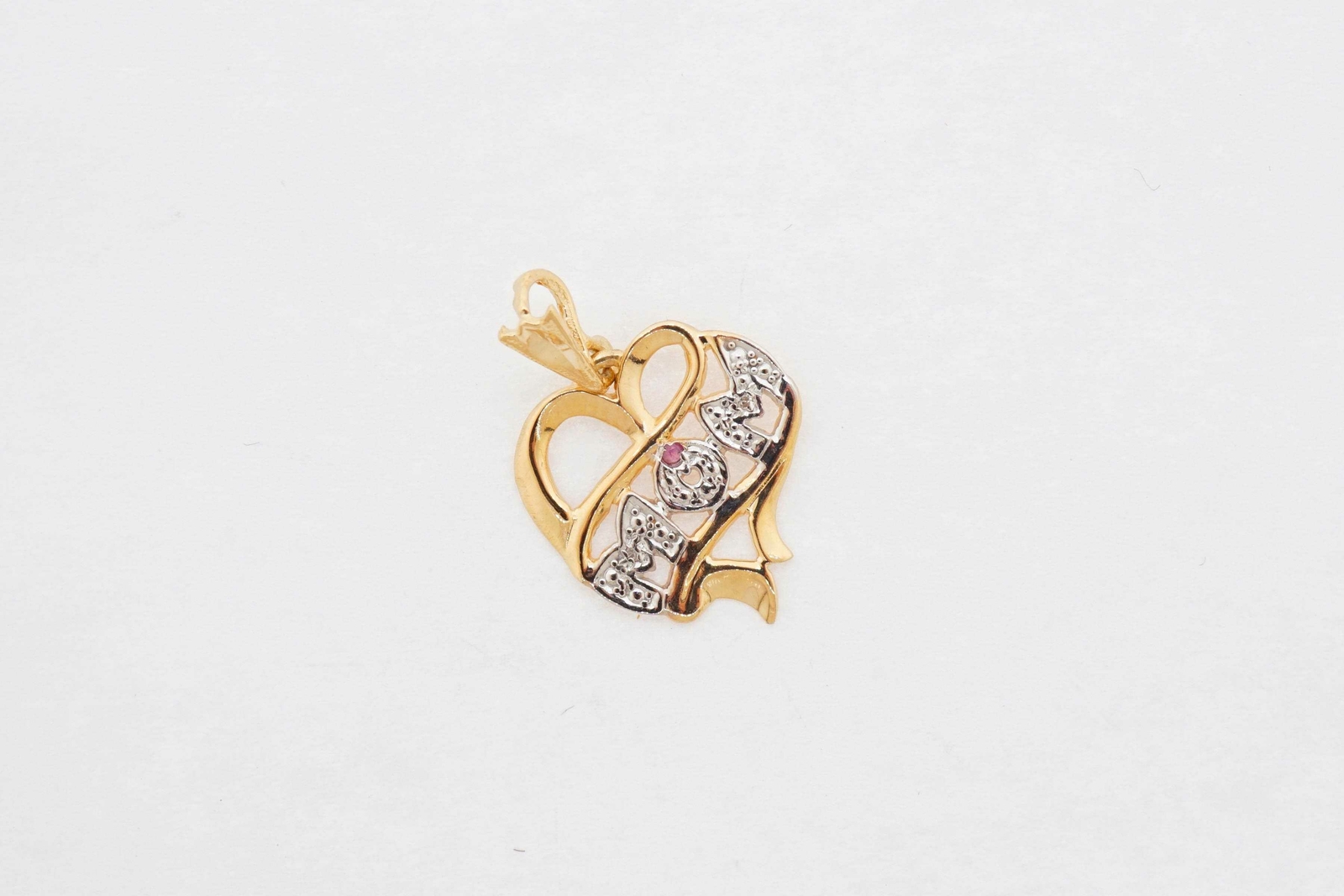 Estate Sale 14k Yellow Gold Pink Sapphire Heart Pendant Charm Diamond Accent