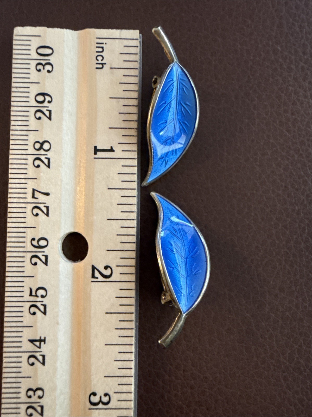 David Andersen Leaf Earrings Guilloche Blue Enamel Sterling Silver Norway 925S