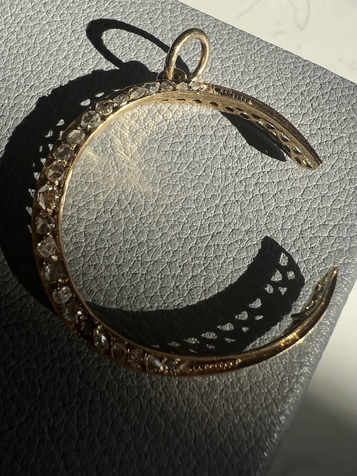 Antique 19k Rose Cut Diamond Crescent Moon Pendant 0.82ctw