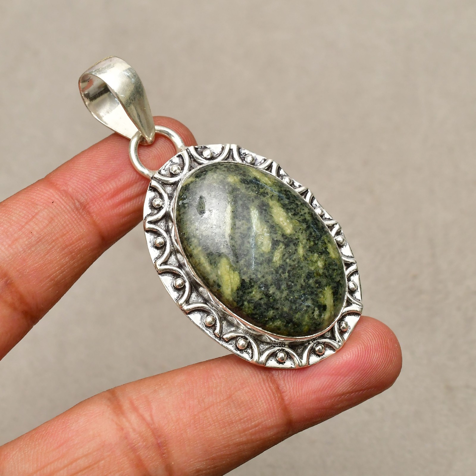 Chinese Writing Gemstone Handmade 925 Sterling Silver Jewelry Pendant 2.36″
