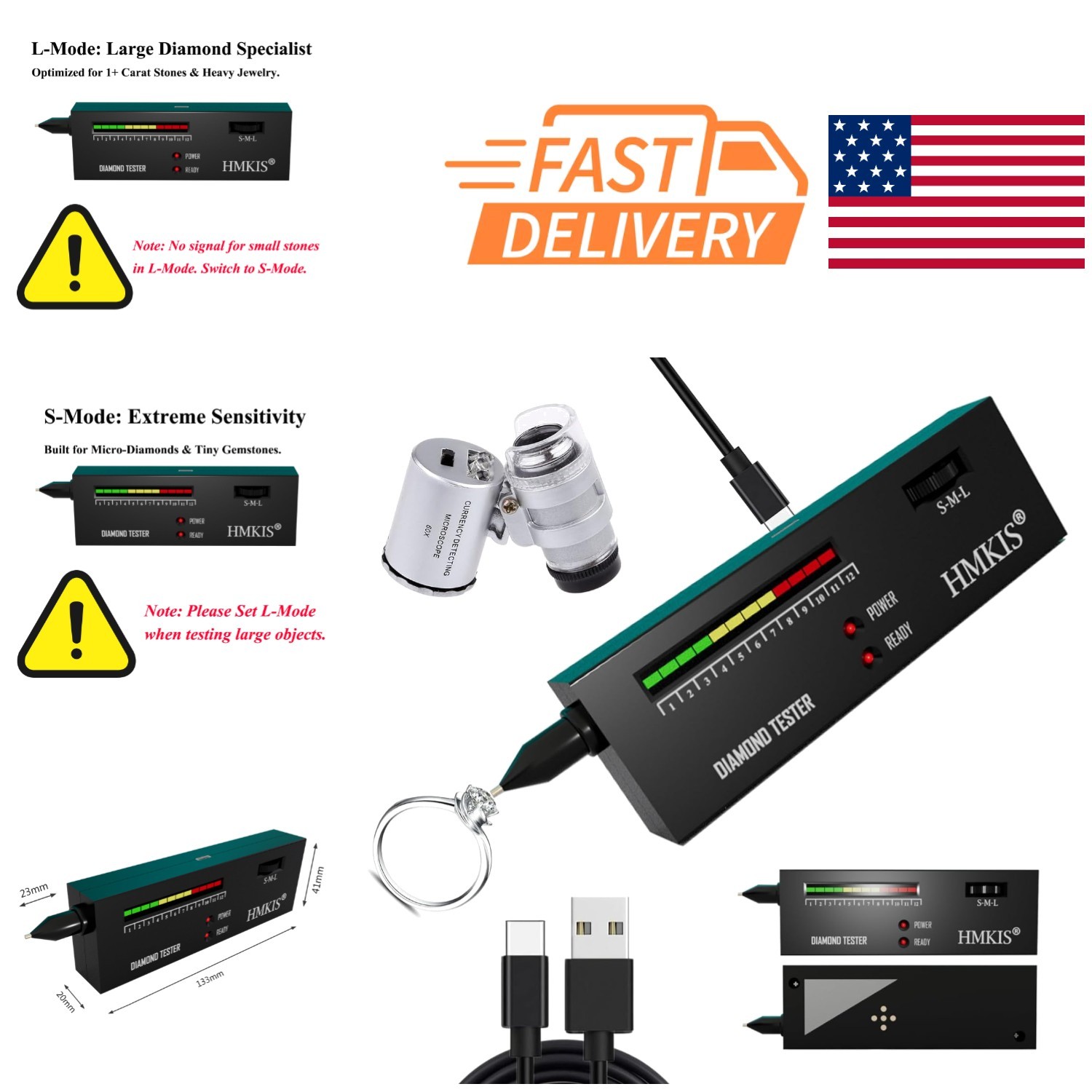 Battery Powered Diamond Tester with Jewelers Loupe for Rapid Authenticity Tests