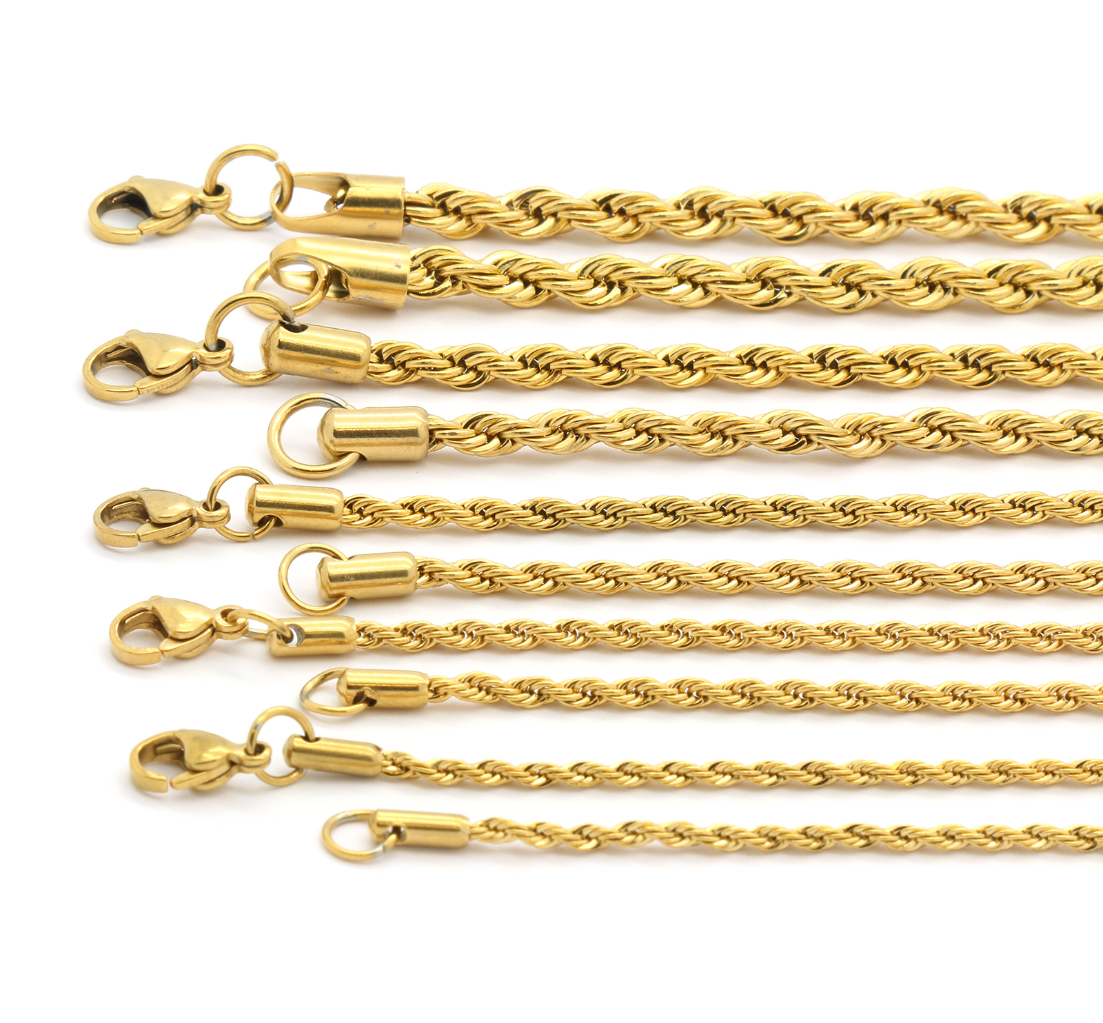 24K Gold Plated Stainless Steel Men Lady French Rope Chain Necklace 2-5mm 20-30″