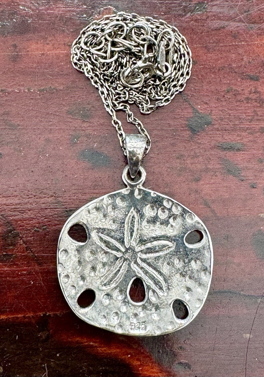 Vtg Sand Dollar Shell Necklace & Pendant Sterling Silver 16” Chain