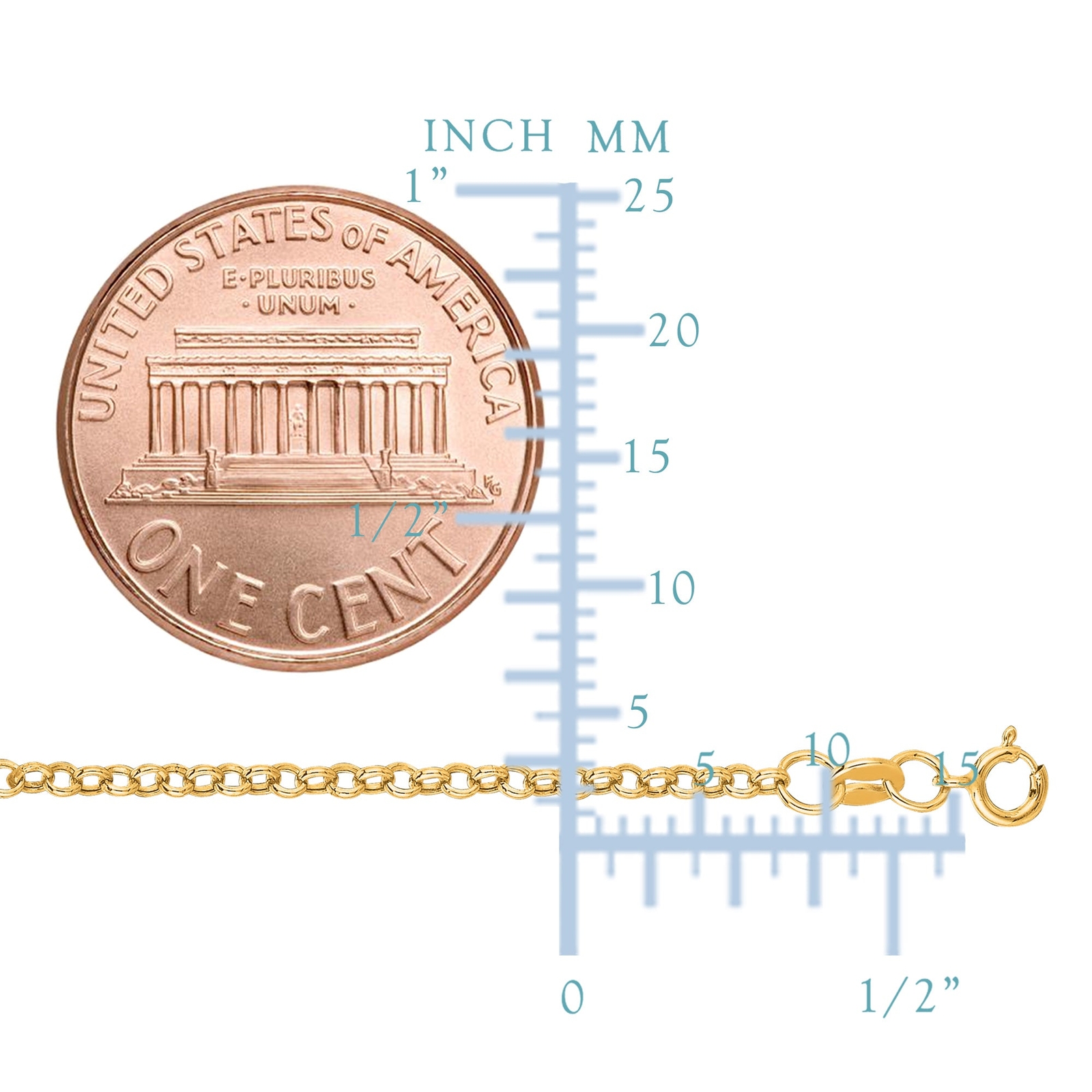 10k Yellow Real Gold Round Rolo Link Chain Necklace, 1.9mm, 18″