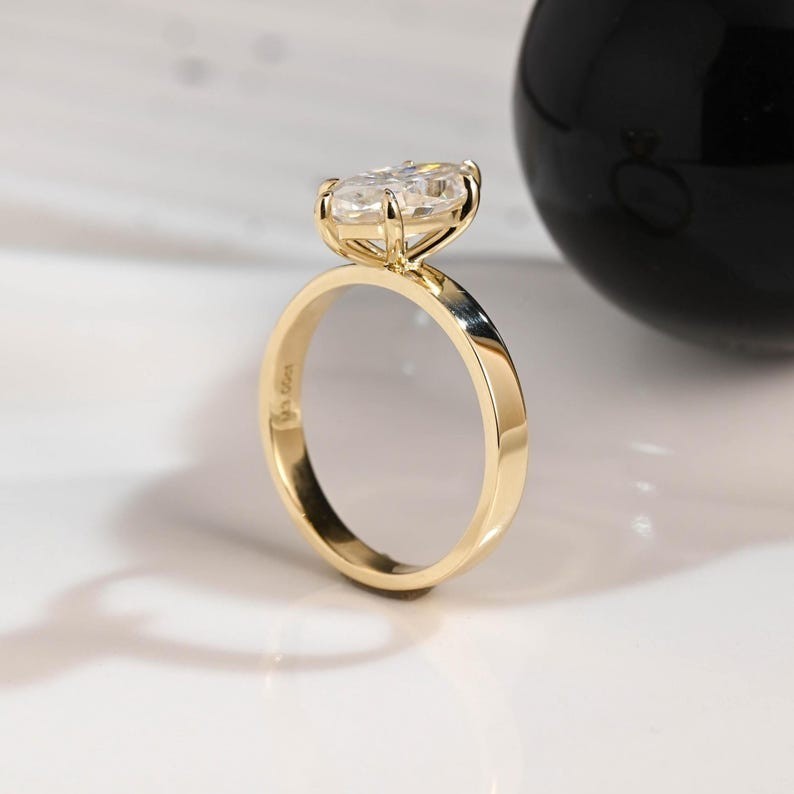 2.0 CT Marquise Cut Moissanite Prong Set 14K Gold Solitaire Engagement Ring