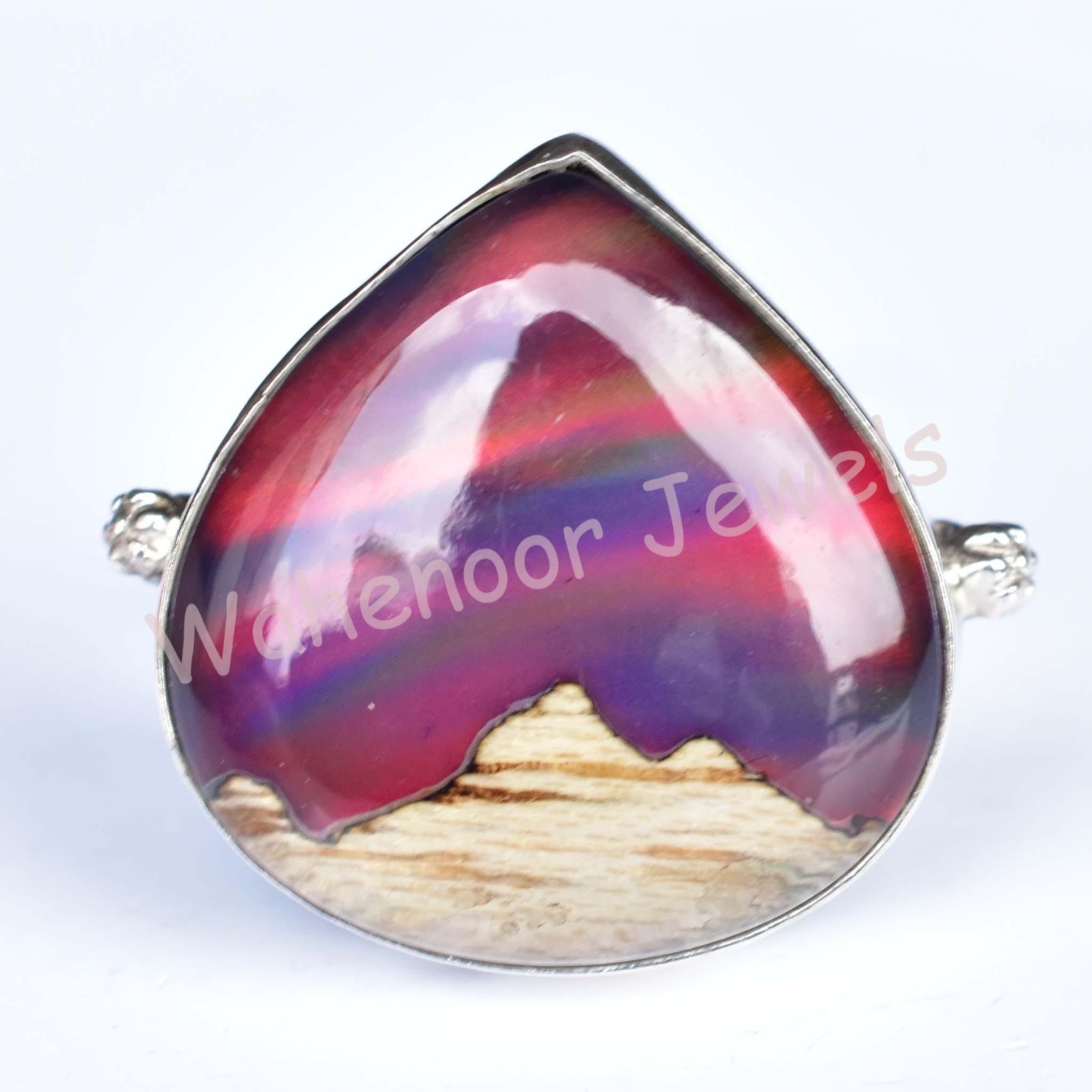 40.55 Ct Mountain Aurora Opal 925 Sterling Silver Ring Size 7.5 US Women Ring