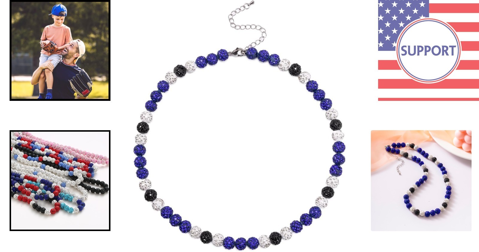 Baseball Enthusiast Adjustable Necklace – Navy Blue Bling Jewelry for All Ages