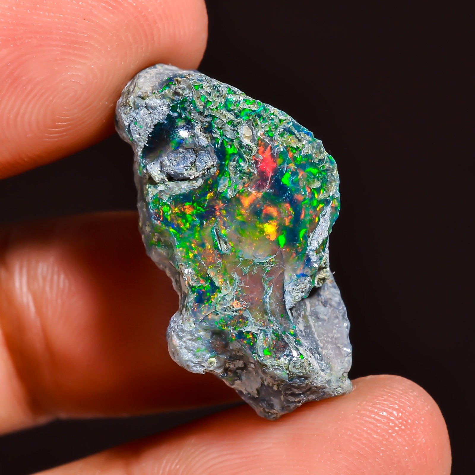 13.5ct Natural Black Opal Rough Ethiopian, Fire Opal Gemstone, 24x14MM Welo Opal