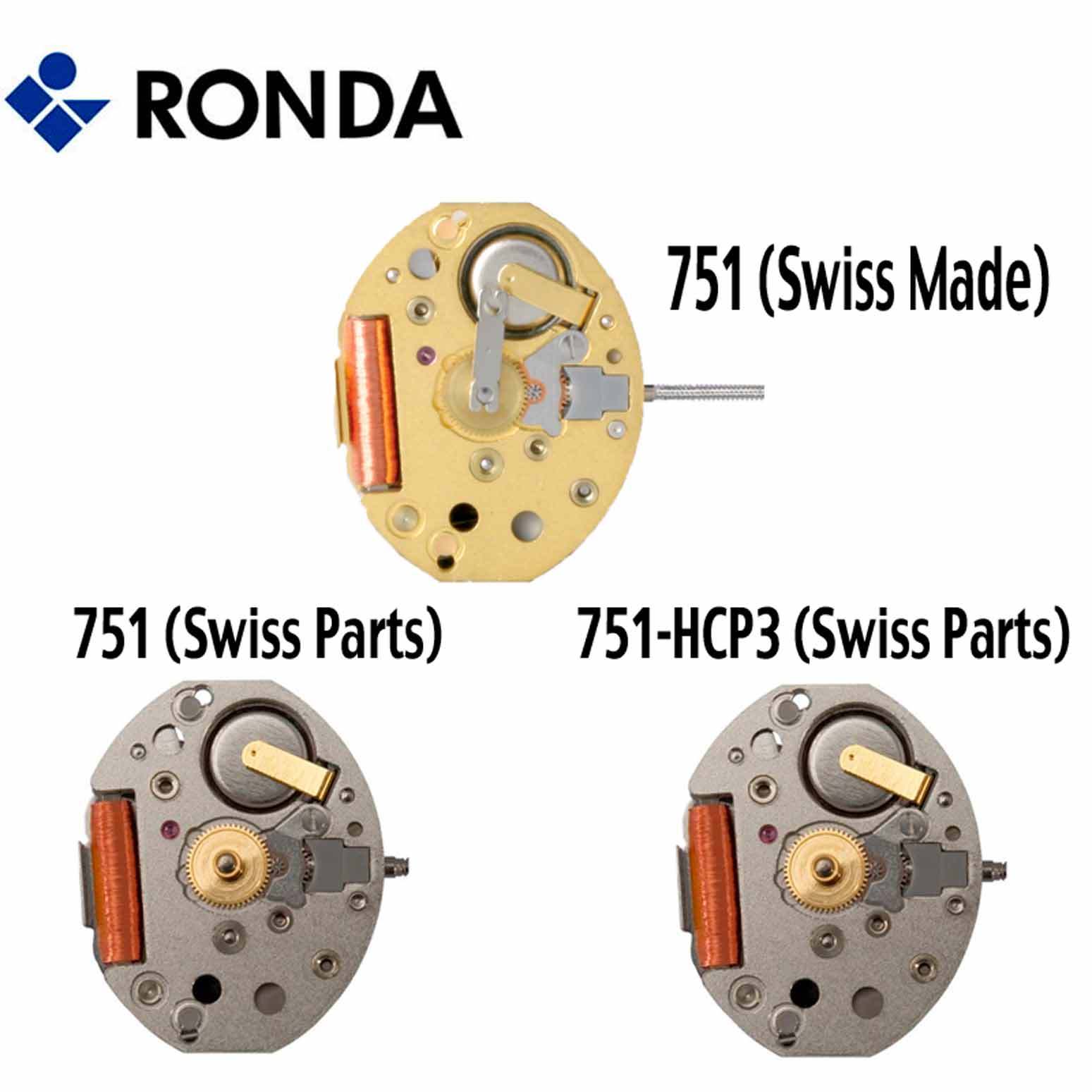 Harley Ronda 751 Quartz Watch Movement, 2 Hands (Swiss Parts & Swiss Made)