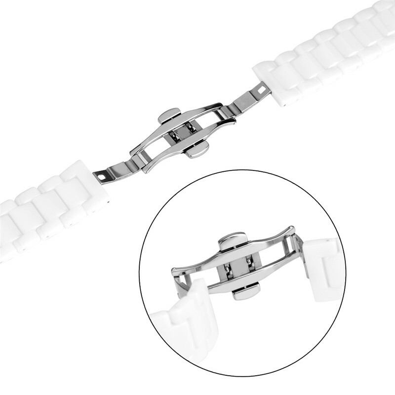 18/20/22MM Black/White Ceramics Watch Band Replacement Bracelet Butterfly Buckle