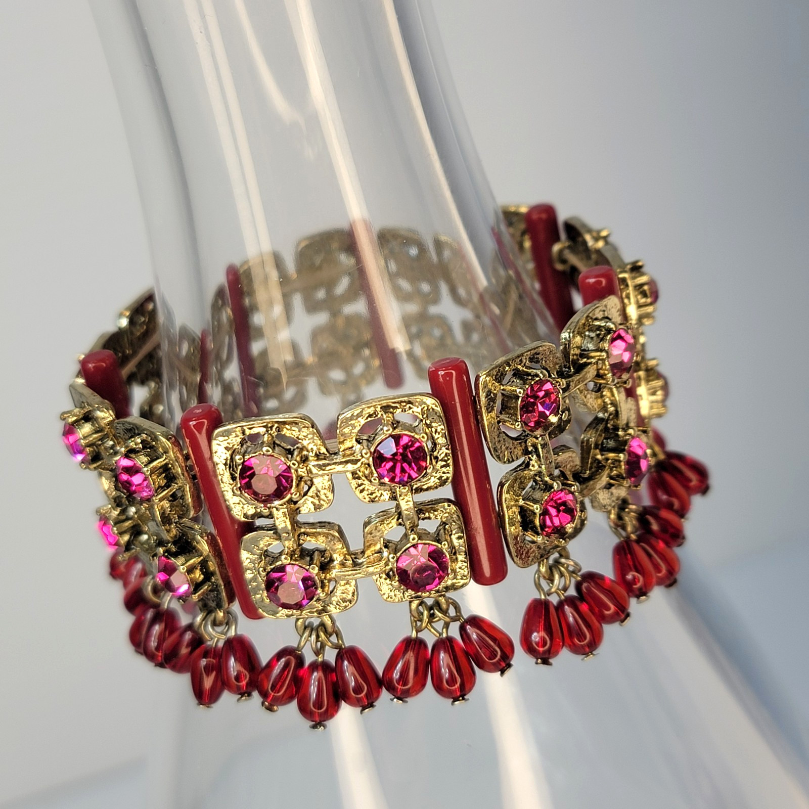 Coldwater Creek Taj Mahal Jewelry Pink Rhinestone Bracelet Earrings + Necklace