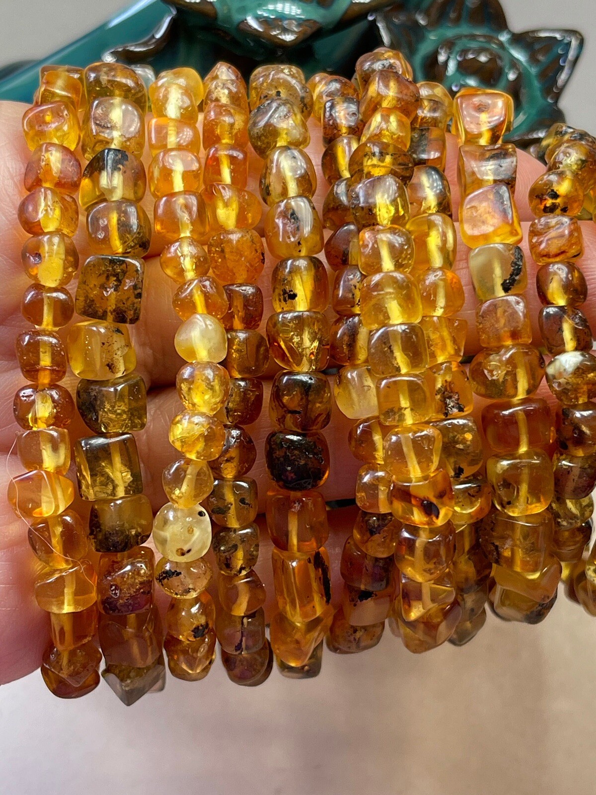 Baltic Amber Bracelet 2 Pieces Set Flower Amber Healing Stone Crystal Gemstone