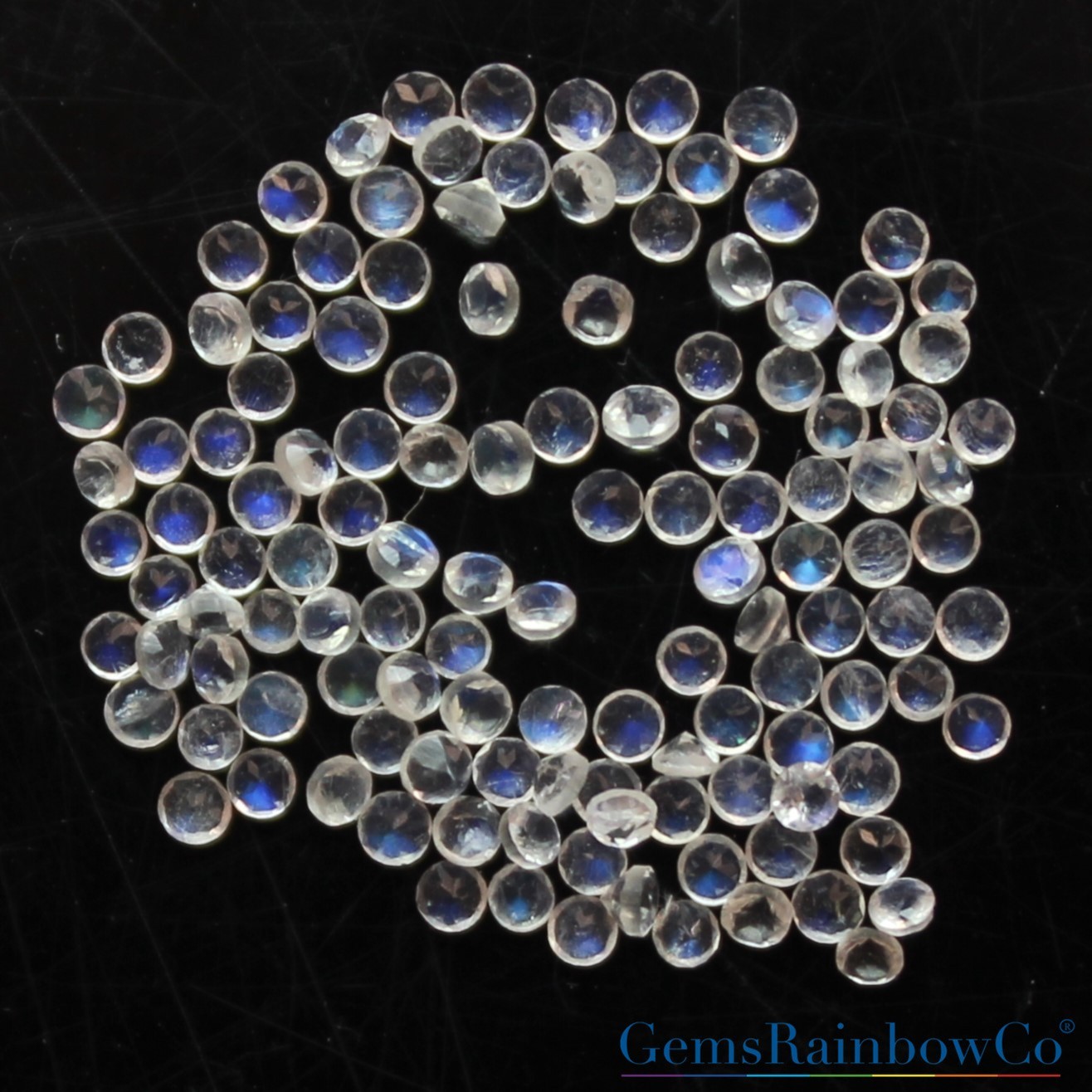 Natural Rainbow Moonstone Round Cut 1.5mm & 2mm Sparkling Blue Fire Gemstones