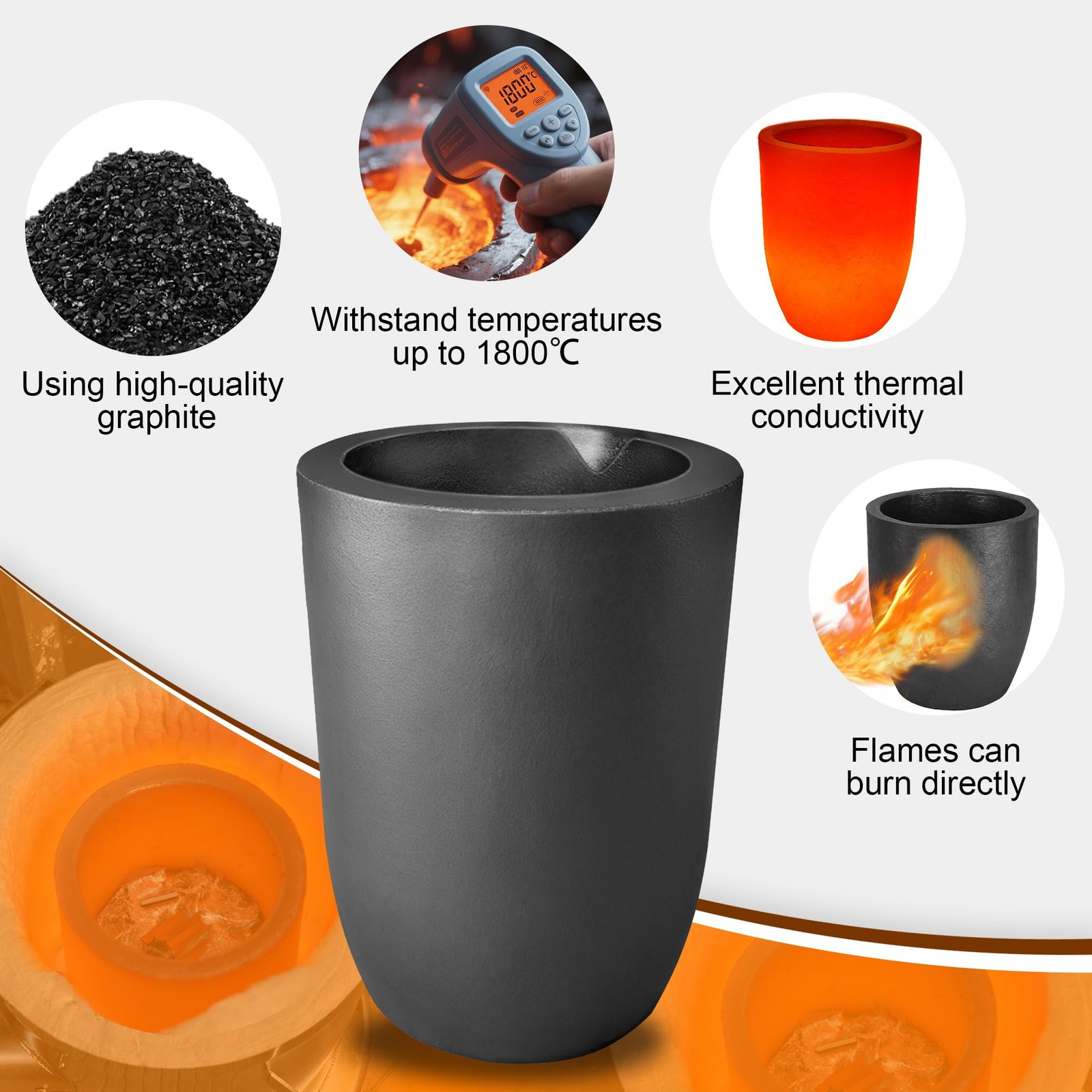 Nelyrho 6kg Premium Graphite Crucible, Silicon Carbide Clay #6-6KG, Black