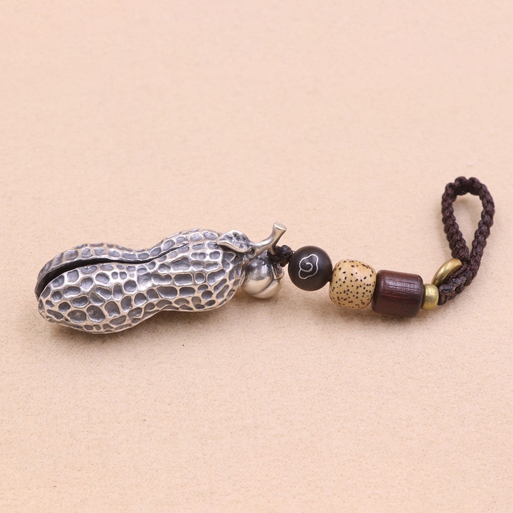 Solid S999 Fine Silver Carved Lucky Persimmon Peanut Pendant 26-27g 48*18mm
