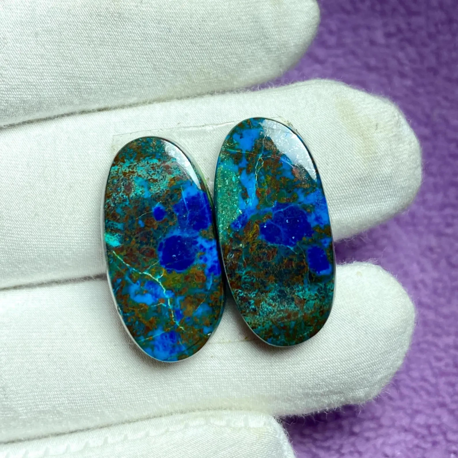 Shattuckite Pair: Natural Gemstone for Jewelry Making, 39 Carat, 28x13x4mm)