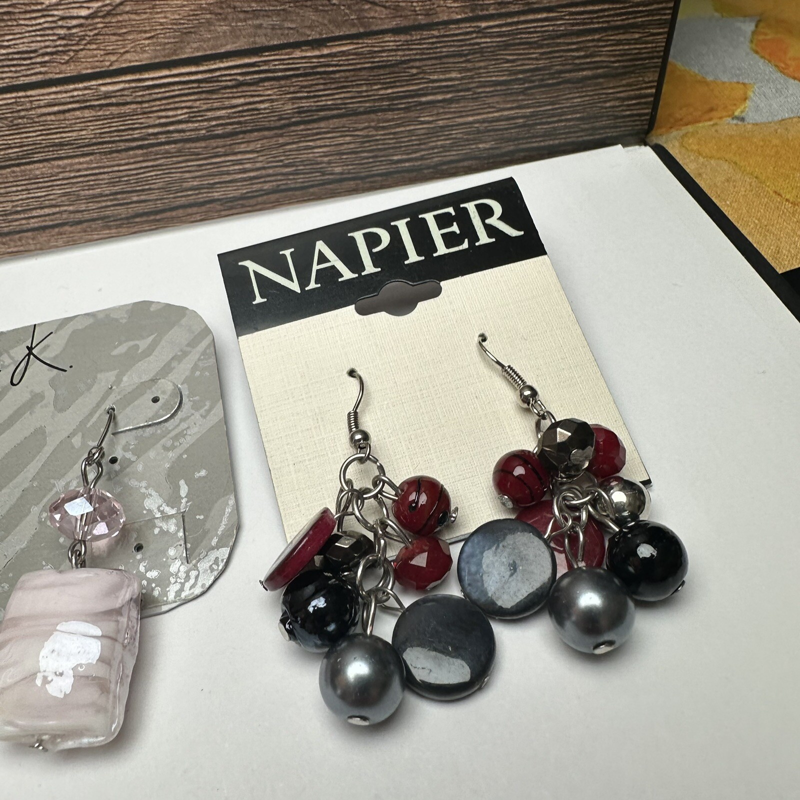 Silver Tone Beaded Dangle Drop Pierced Earrings NWT Lot Of 3