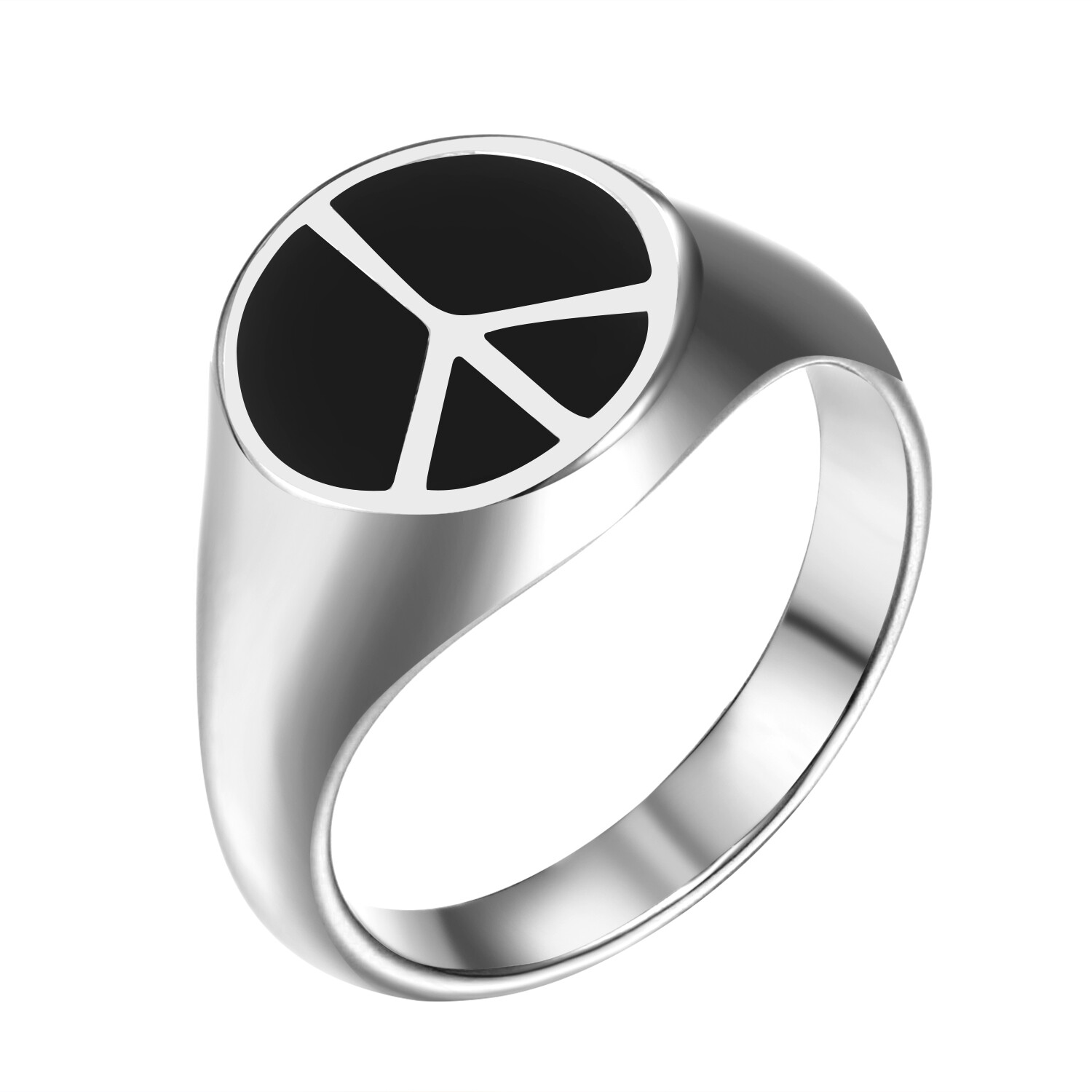 Men Gold Plated Stainless Steel Signet Ring Peace Sign Symbol No War Hippie Band
