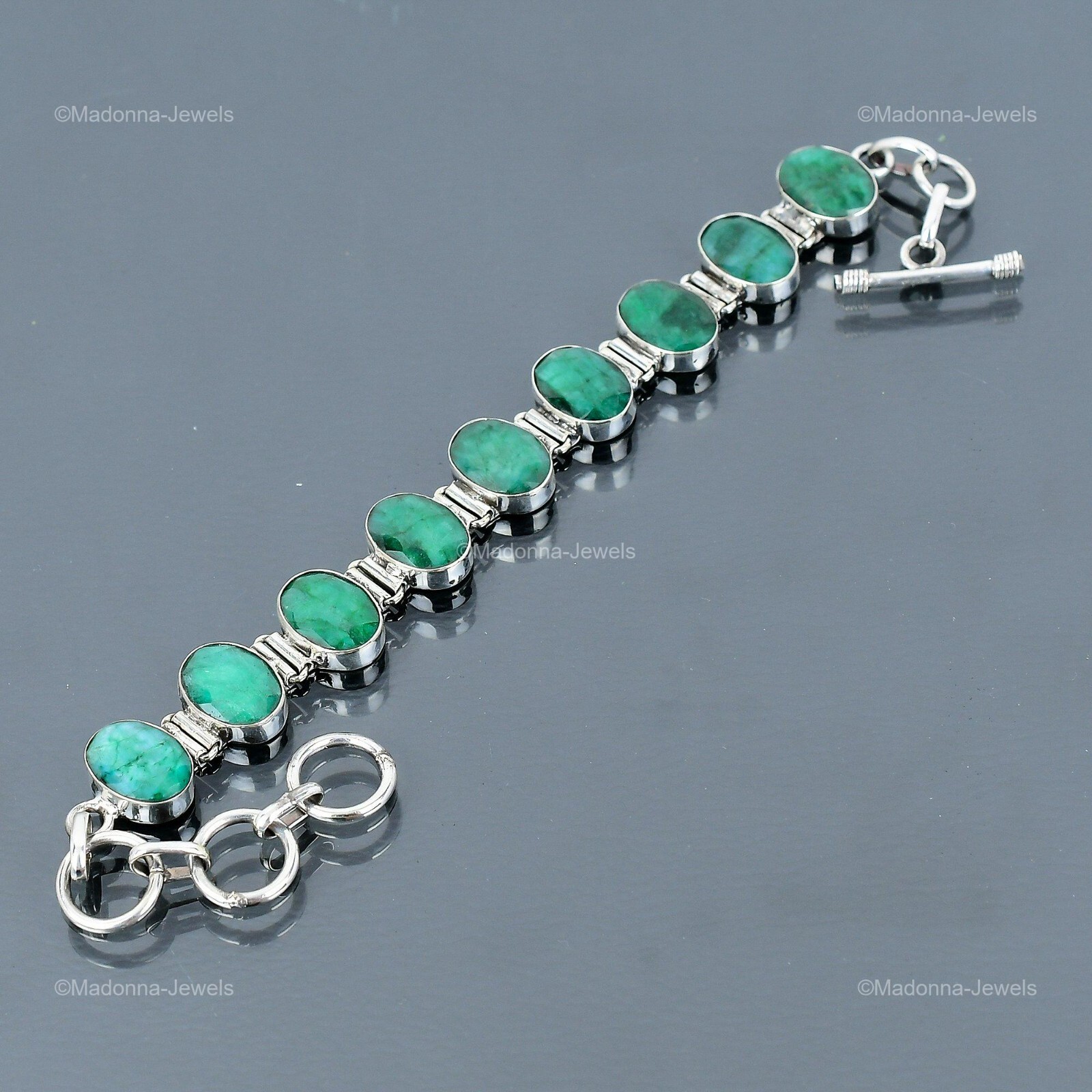 Mothers day Deal Natural Zambian Emrald Sterling Silver Chain Bracelet Jewelry