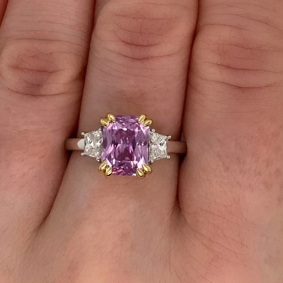 3.70Ct Radiant Cut Natural Diamond Wedding Ring Natural Sapphire 14k White Gold