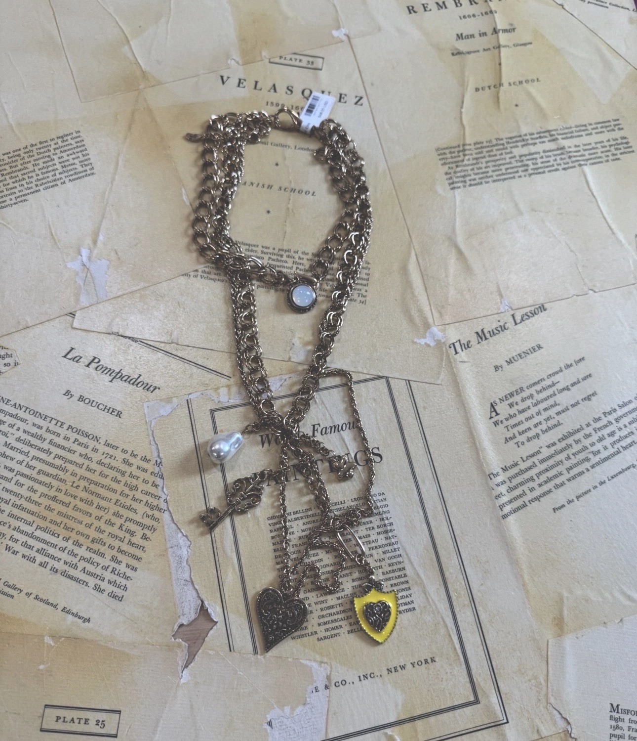 Free People Tate Layer Necklace Adjustable Clasp Closure Dangly Charms Gold NWT
