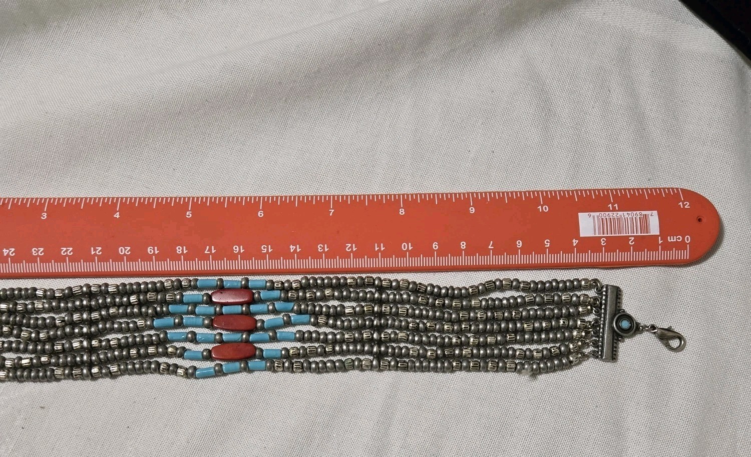 Vtg Signed Ben Amun 15″ Choker Necklace 7 Row Strand Faux Turquoise Coral