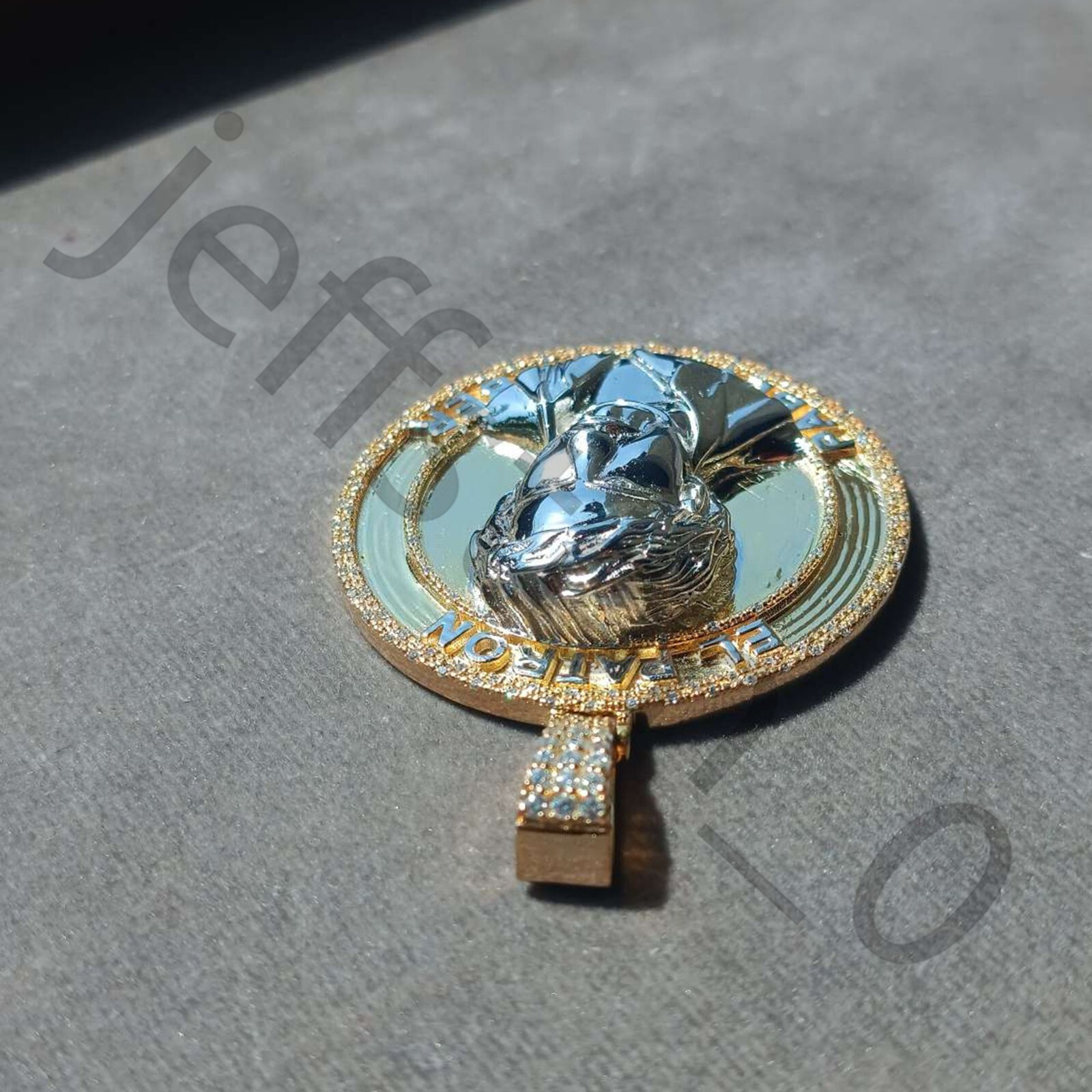 Simulated Diamond 14K Yellow Gold Over EL Patron Pablo Escobar Pendant 2.25″