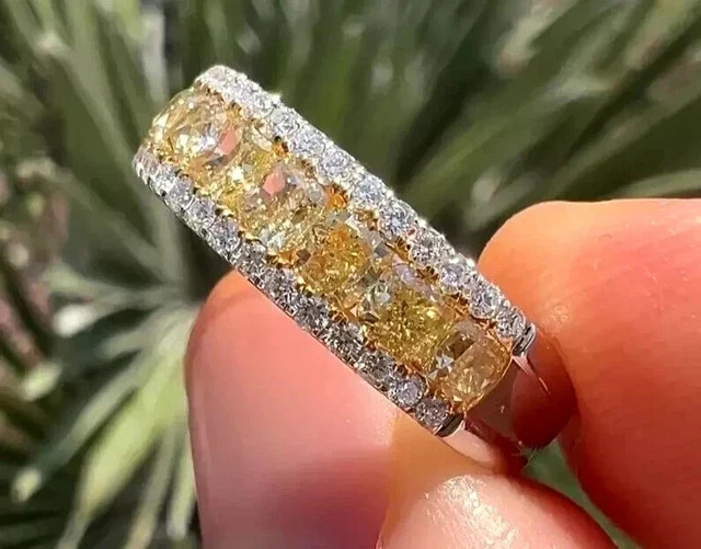 3.00Ct Cushion Cut Lab Created Citrine Eternity Band Ring 14K White Gold Plated